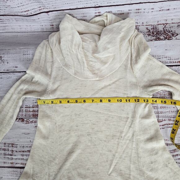 Anthro Sleeping on Snow Cream Cowl Asymmetric Tunic Sweater M Fairy Flowy Top - Picture 6 of 9